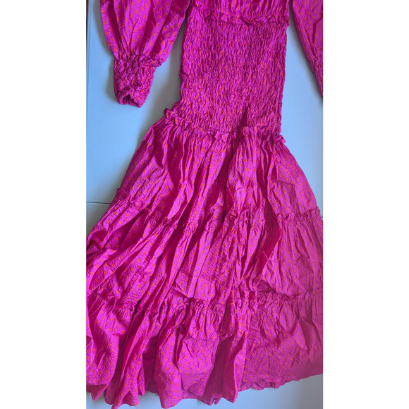 NWT Alexis Thalssa Off The Shoulder Shirred Maxi Dress Size S Fuchsia Dot #2A451 - Picture 6 of 10